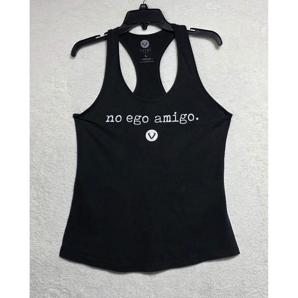 Vayne Apparel No Ego Amigo Black Racerback Tank Top Women's Large Made in USA